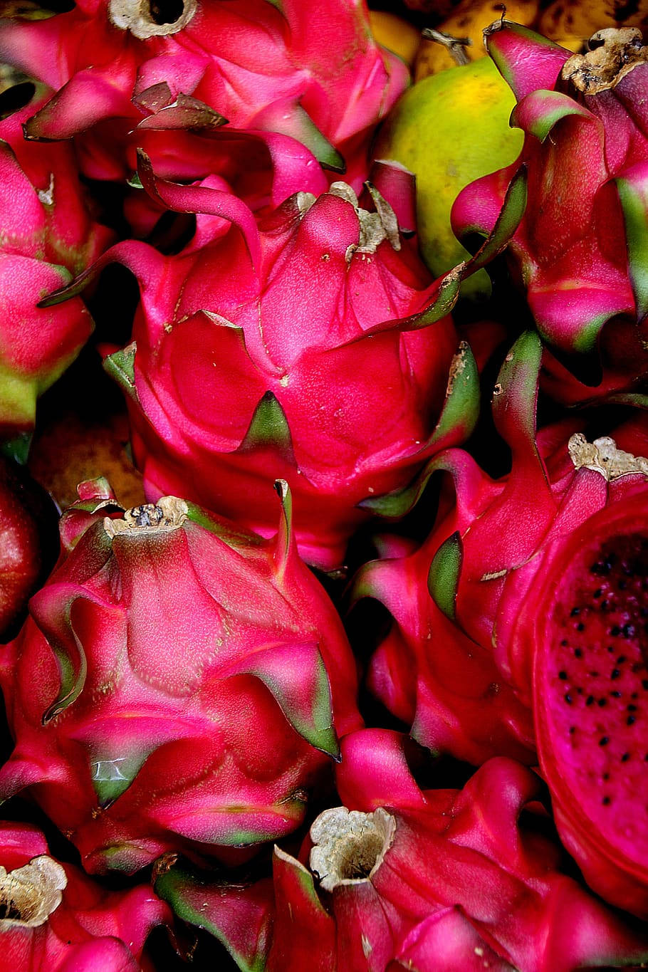 Close-up View Of Vibrant Dragonfruit Bunch Wallpaper