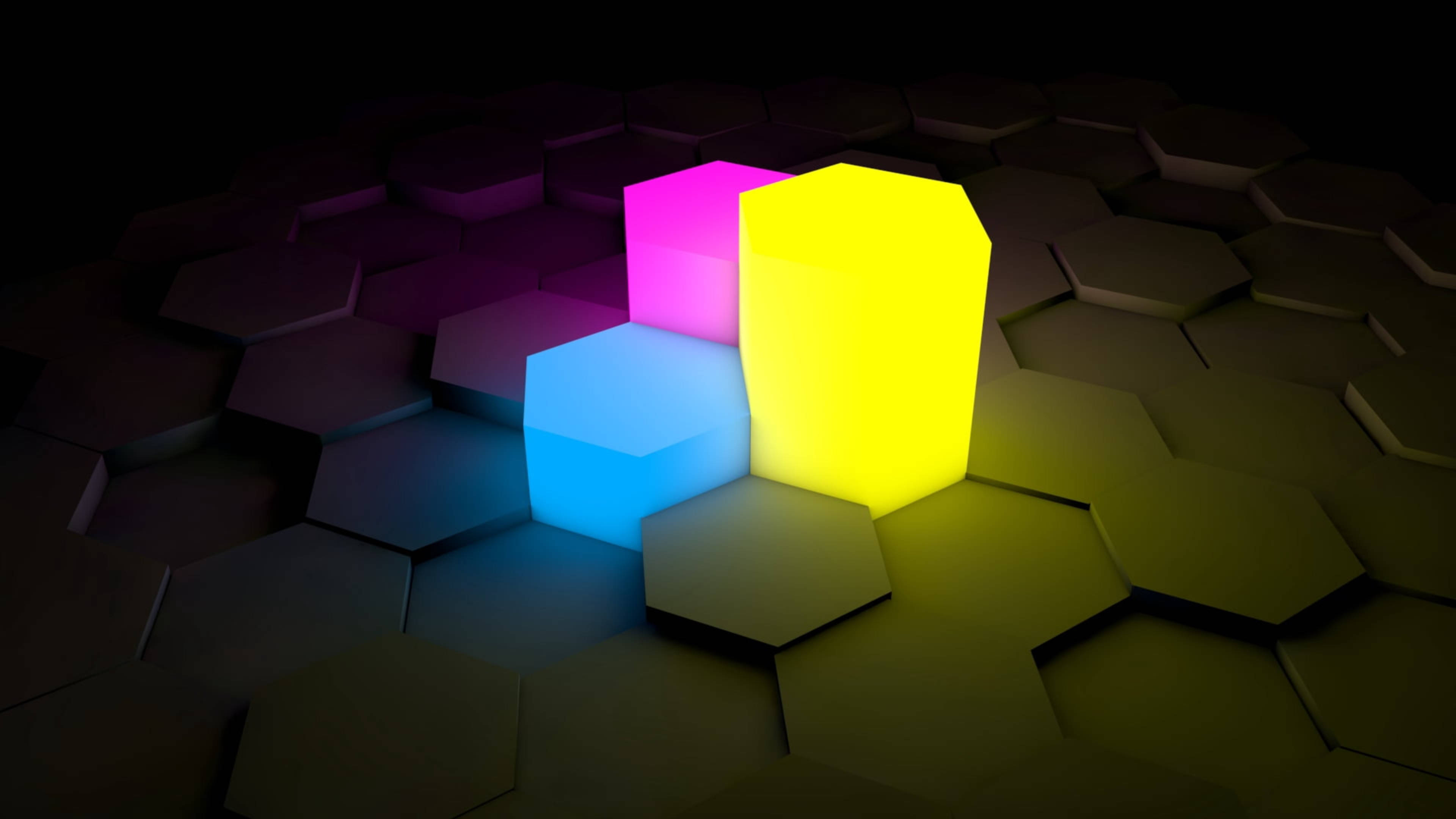 Colorful Hexagon Lights On A 4k Led Display. Wallpaper