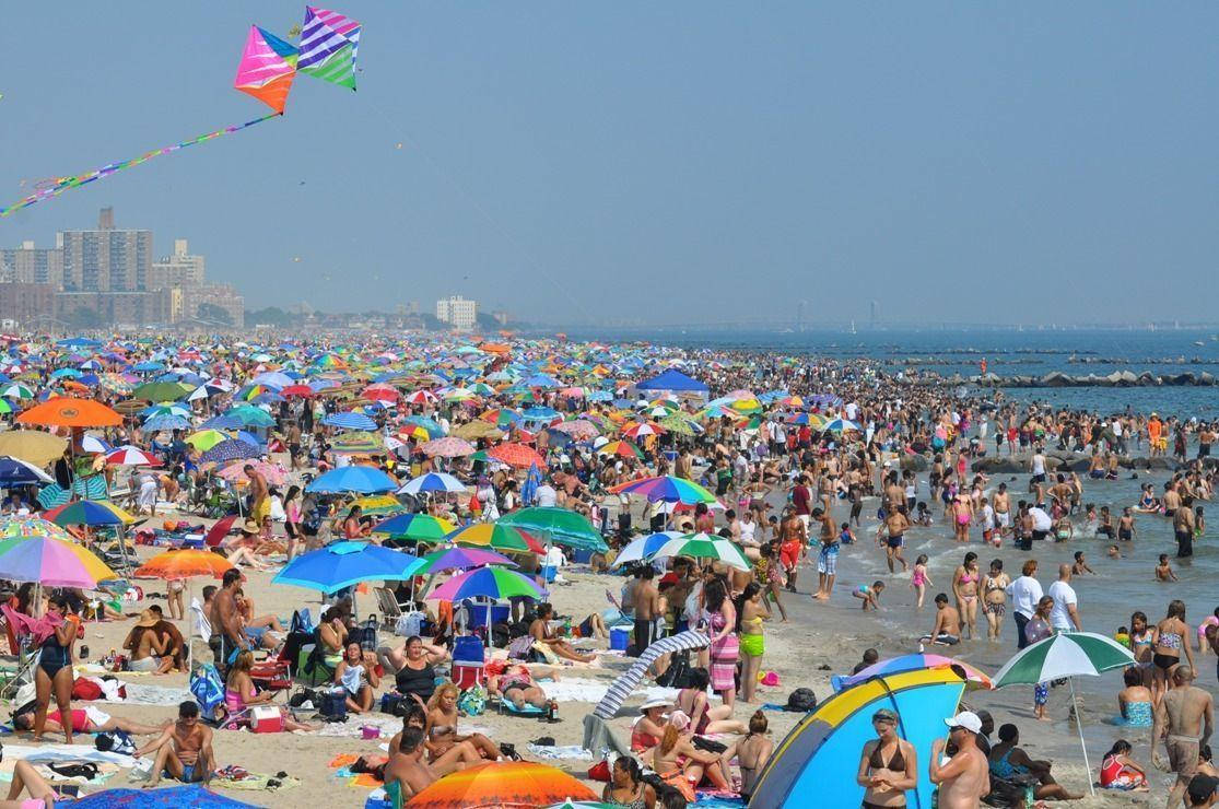 Coney Island Colorful Umbrellas Wallpaper