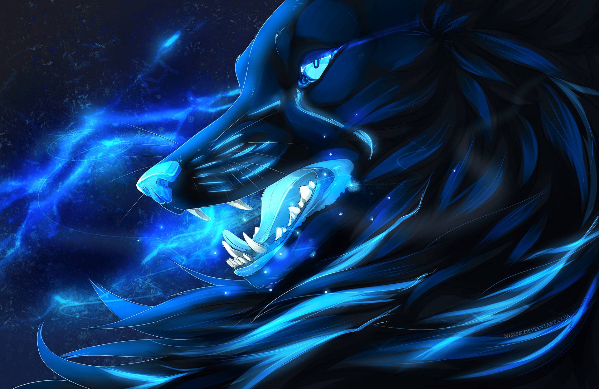 Cool Neon Galaxy Wolf Side Profile Wallpaper