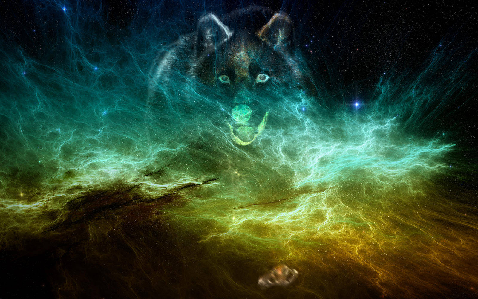 Cool Supernova Galaxy With Running Wolf Wallpaper