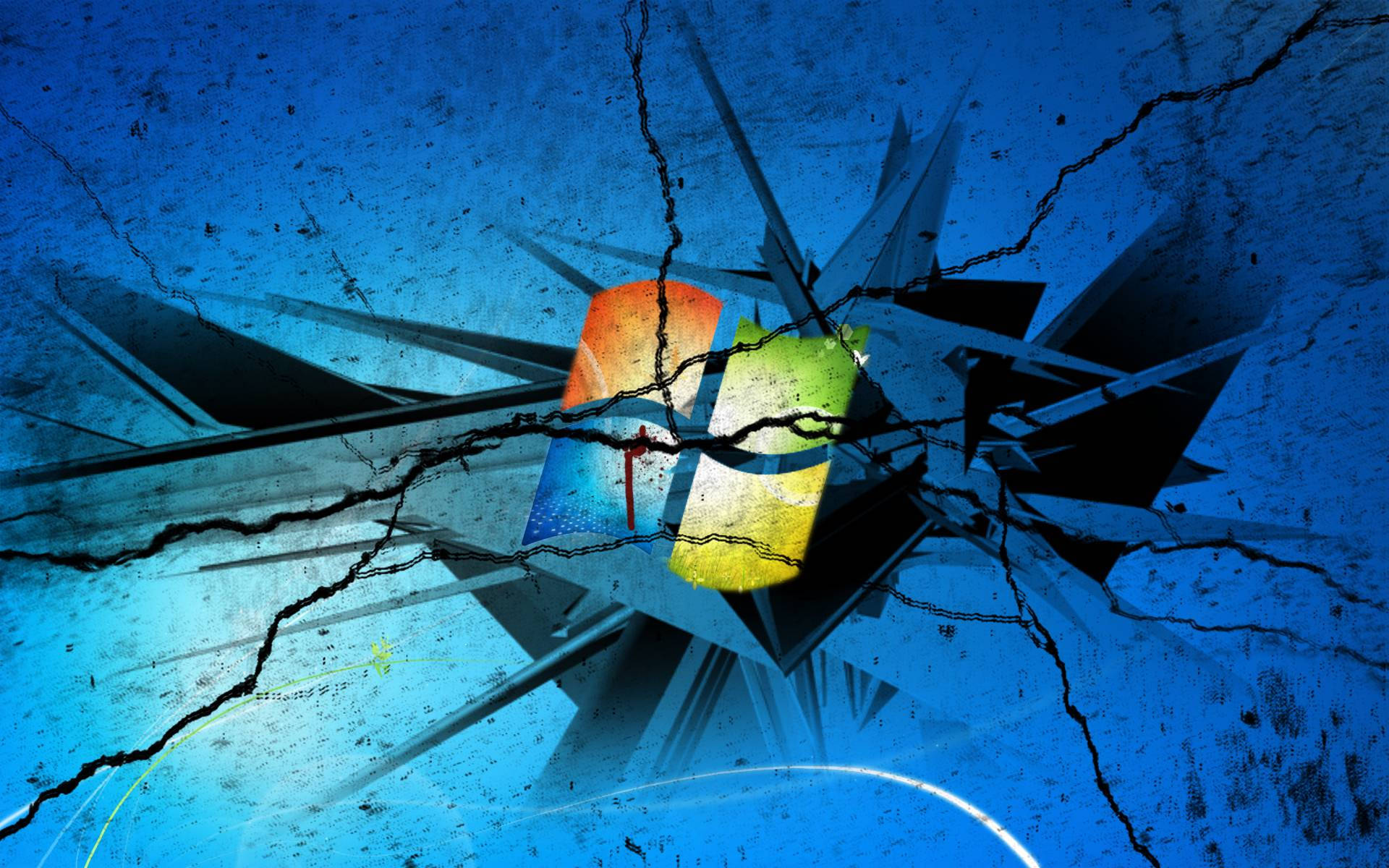 Cracked Computer Screen Black Cracks Windows Wallpaper