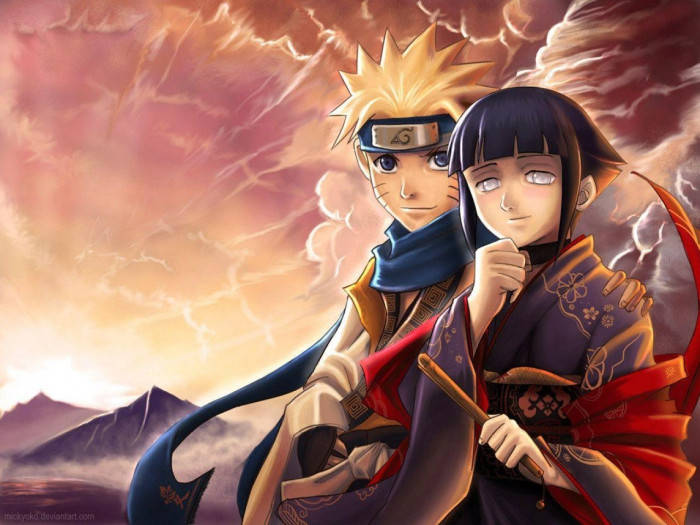 Cute Aesthetic Hinata And Naruto In Robes Wallpaper