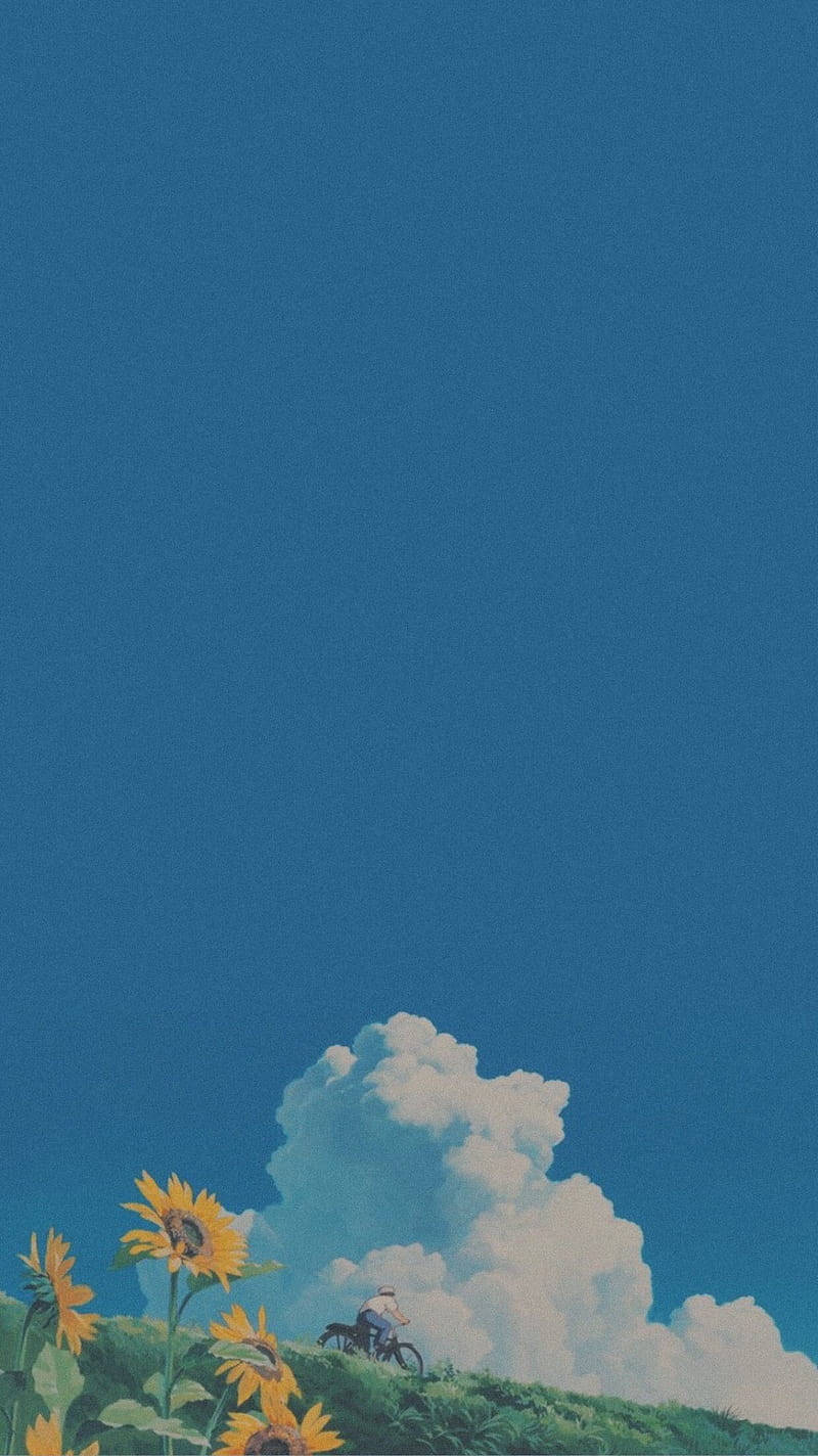 Cute Blue Phone Anime Scenery Wallpaper