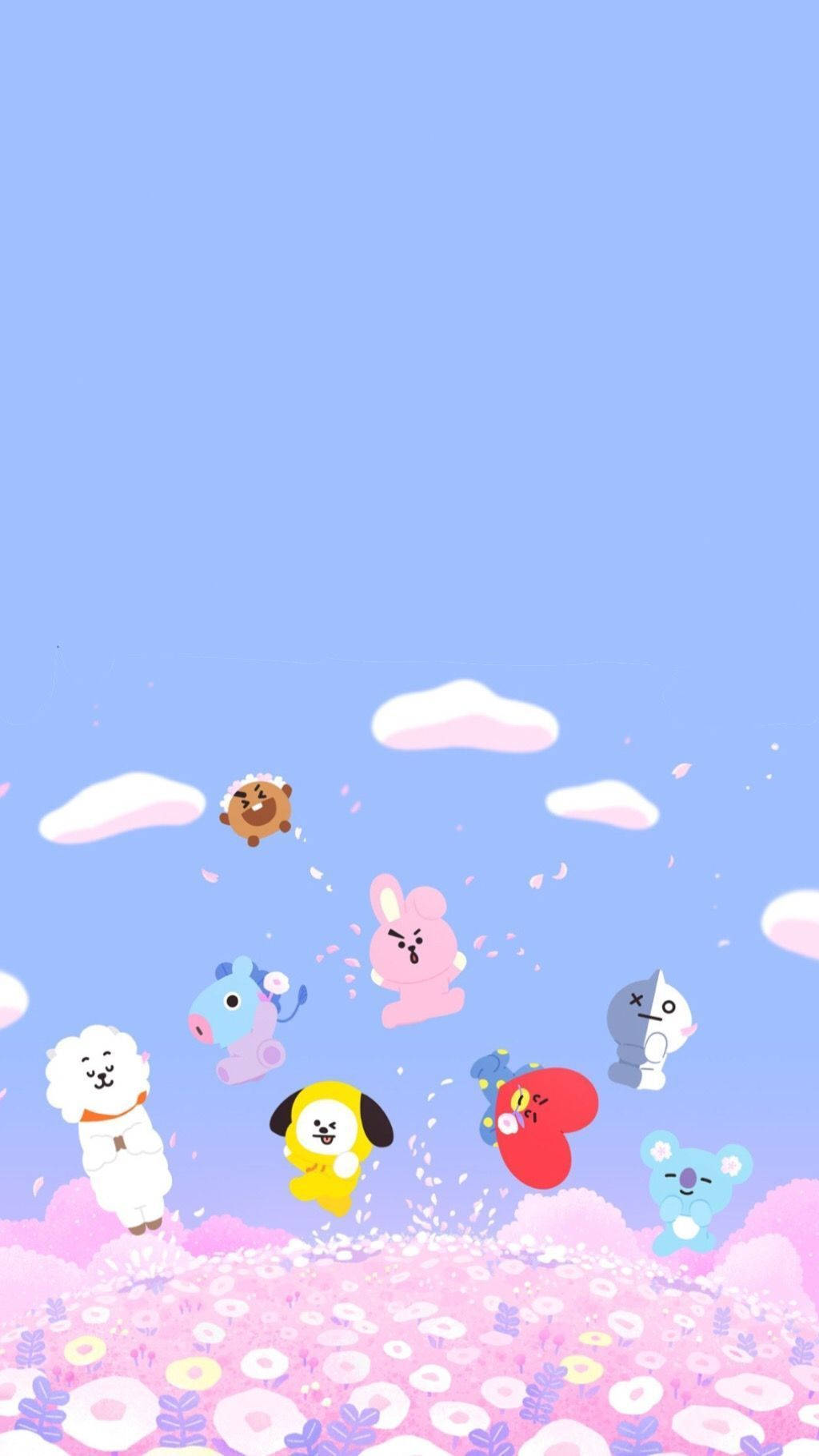 Cute Bt21 Characters Jumping Wallpaper