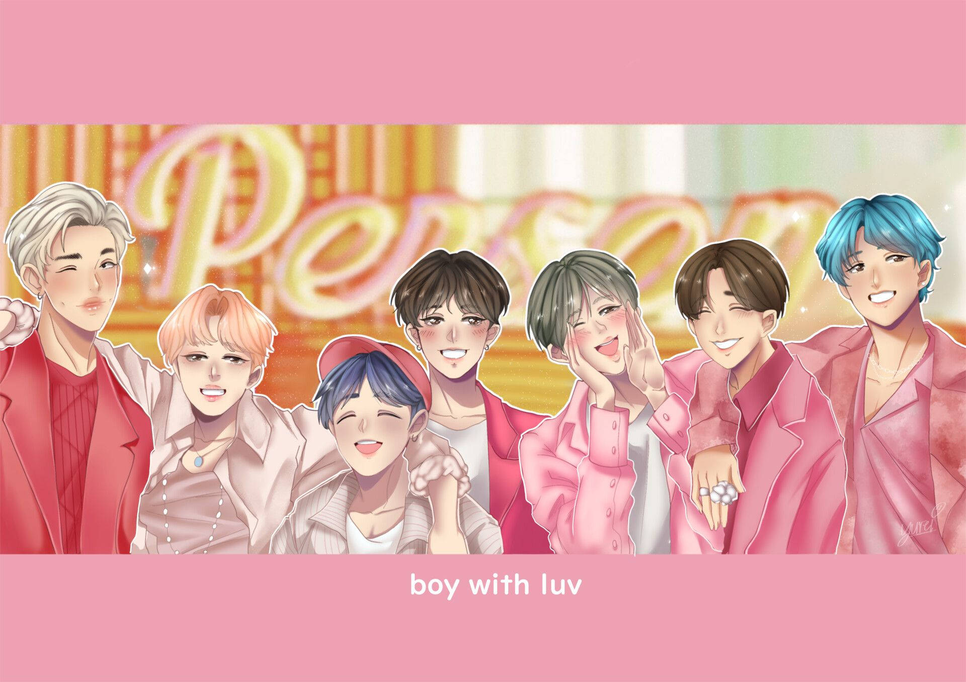 Cute Bts Drawing Boy With Luv Wallpaper