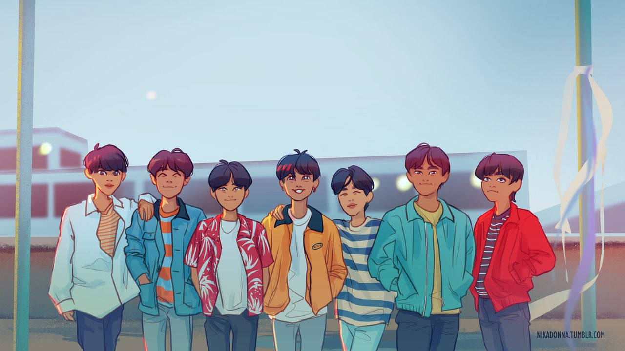 Cute Bts Drawing Casual Wallpaper