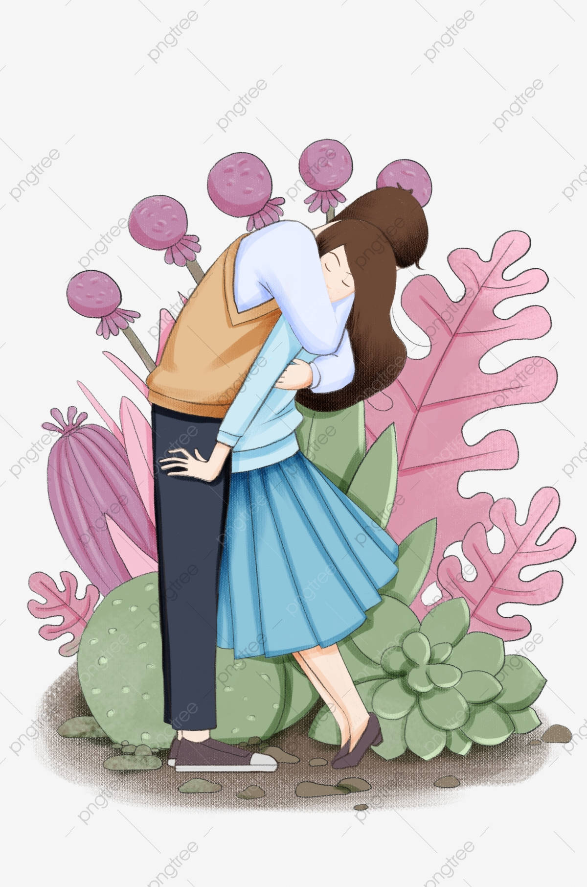 Cute Cartoon Couple Hugging Wallpaper