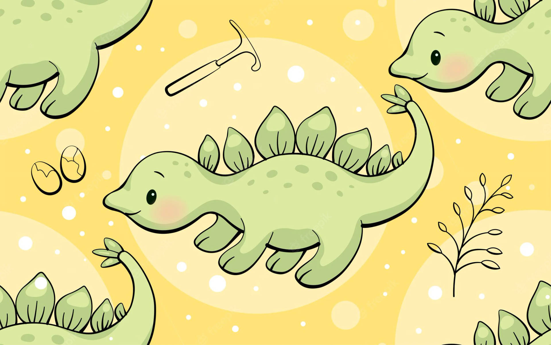 Cute Dinosaur Phone Yellow Dots Background Wallpaper