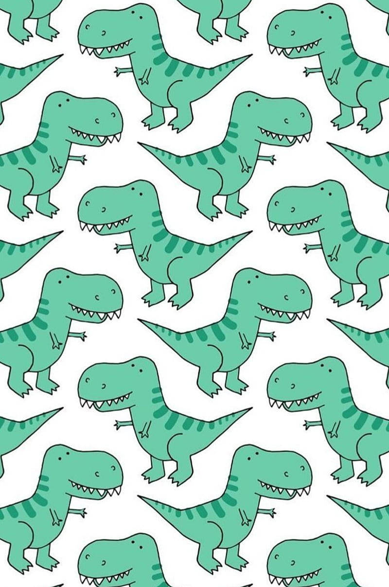 Cute Green Dino Kawaii Iphone Wallpaper