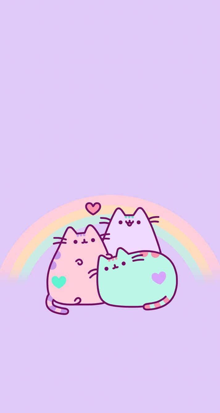 Cute Kawaii Colorful Pusheen Cats Wallpaper