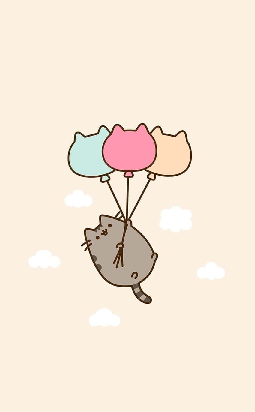 Cute Kawaii Pusheen With Balloons Wallpaper