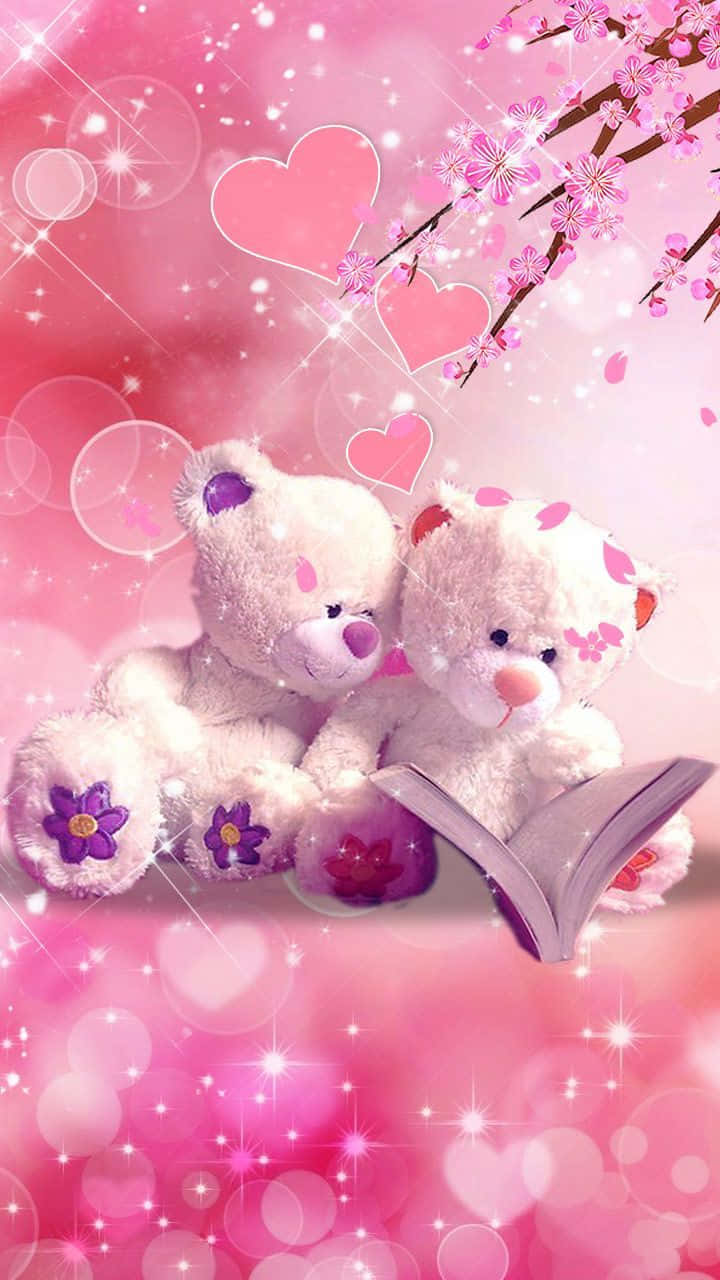 Cute Pink Teddy Bear Valentine's Day Wallpaper