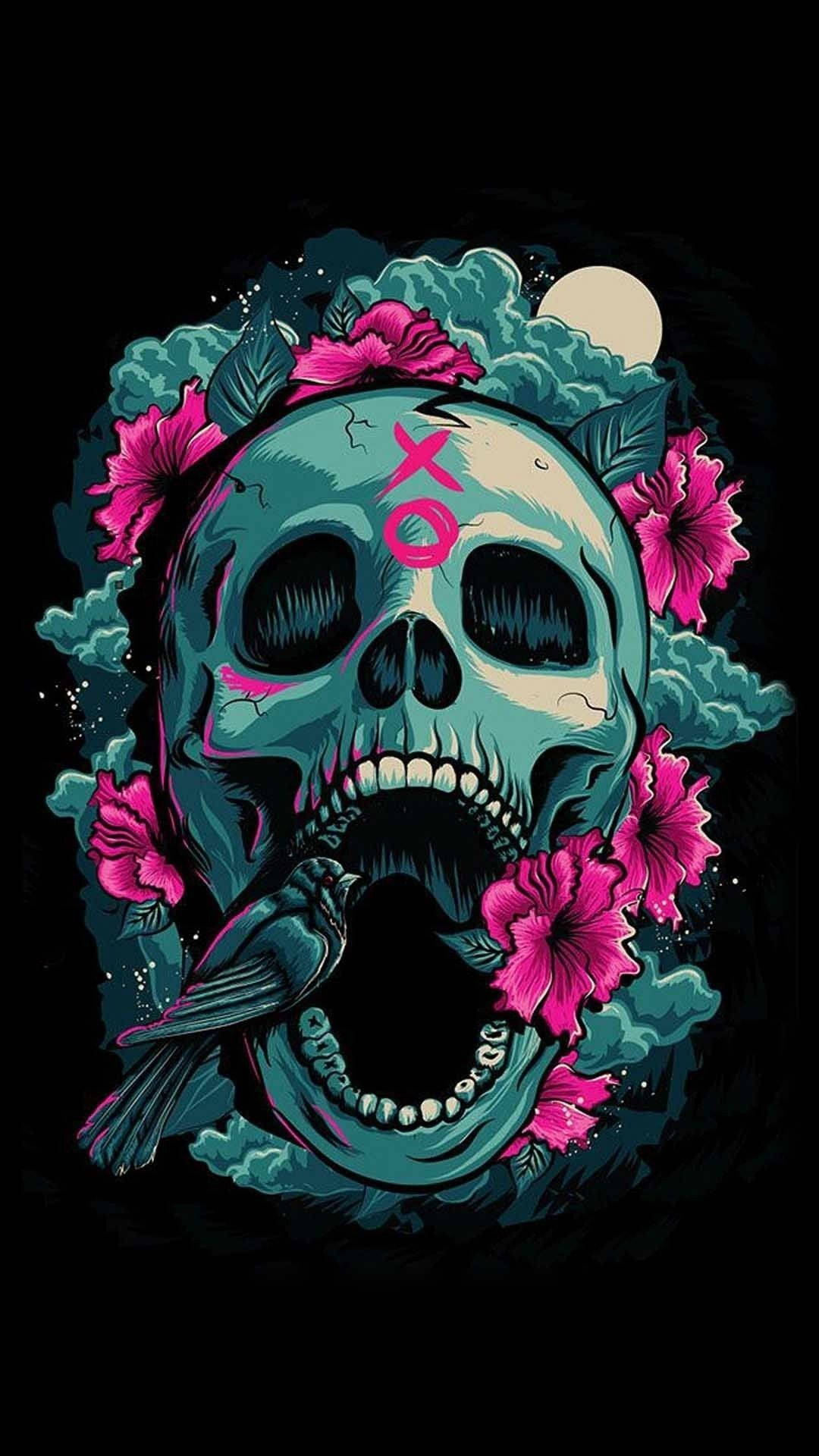 Cute Skeleton Iphone Floral Art Wallpaper