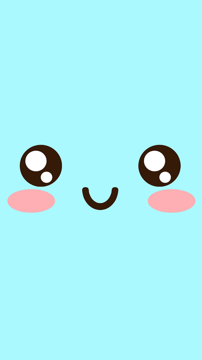 Cyan Cute Animated Face Wallpaper