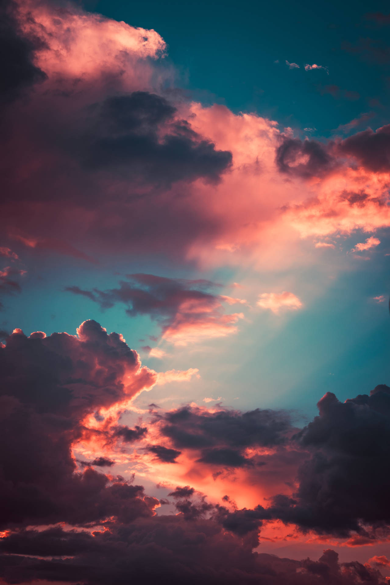 Dark Pink Vintage Aesthetic Clouds Wallpaper