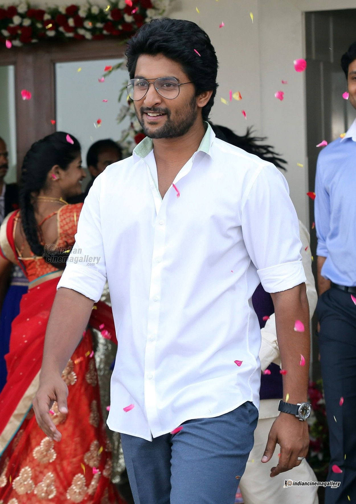 Dashing Look Of Actor Nani In Casual White Outfit Wallpaper