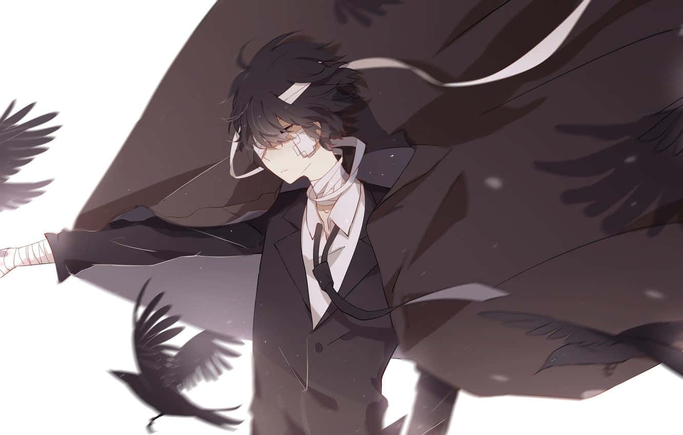 Dazai Osamu Posing With Black Ravens Wallpaper