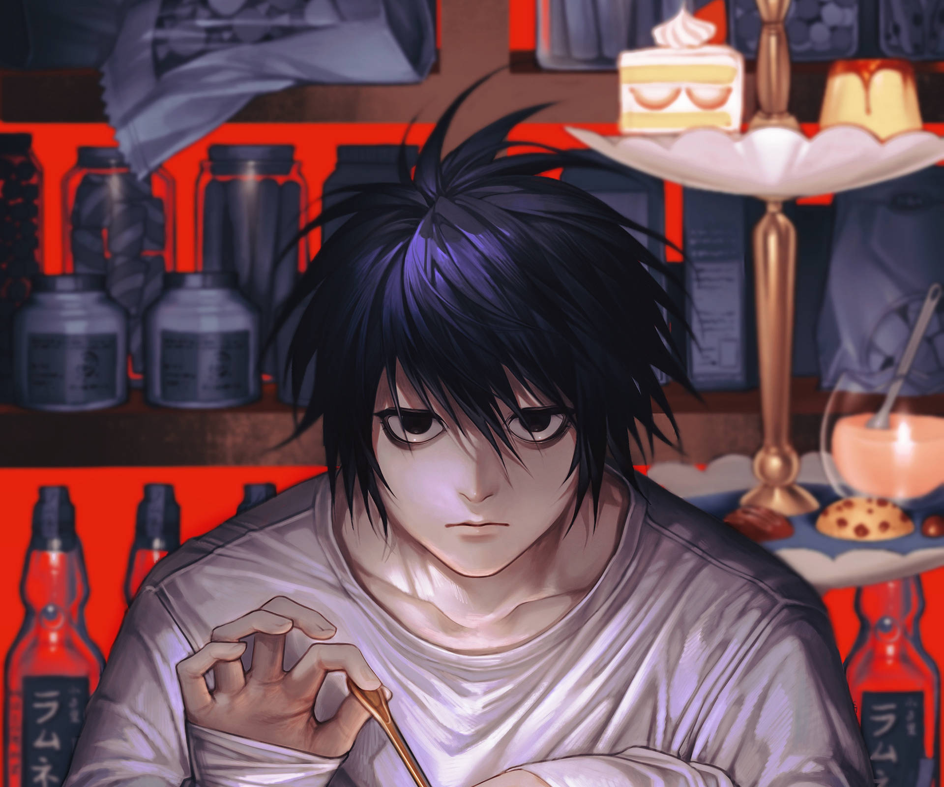 Death Note Character L And Cake Wallpaper