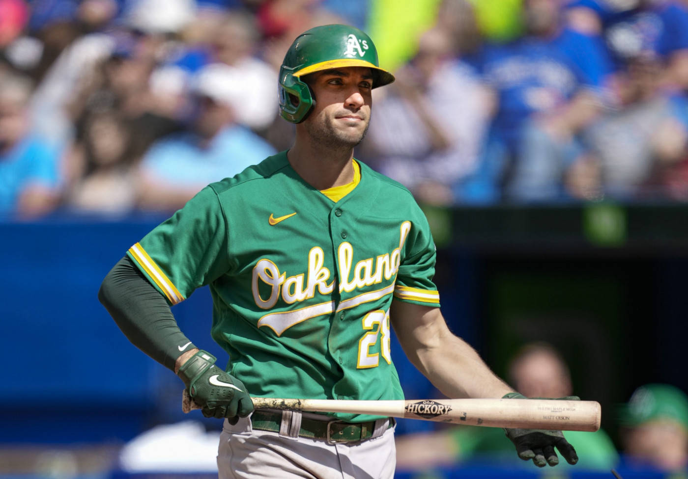 Determined Matt Olson Holding Baseball Bat Wallpaper