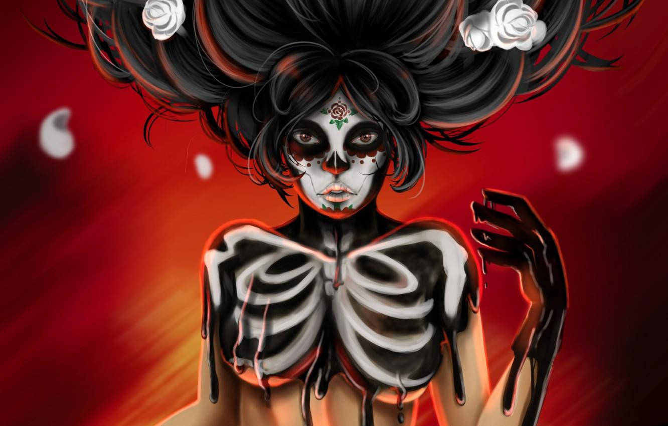 Dia De Los Muertos Woman Ribs Paint Wallpaper