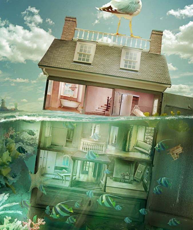 Dollhouse Underwater Art Wallpaper