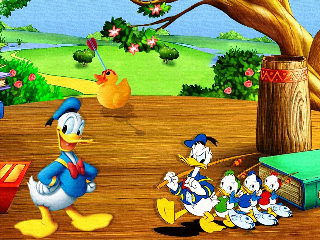 Donald Duck At Tree House Landscape Wallpaper