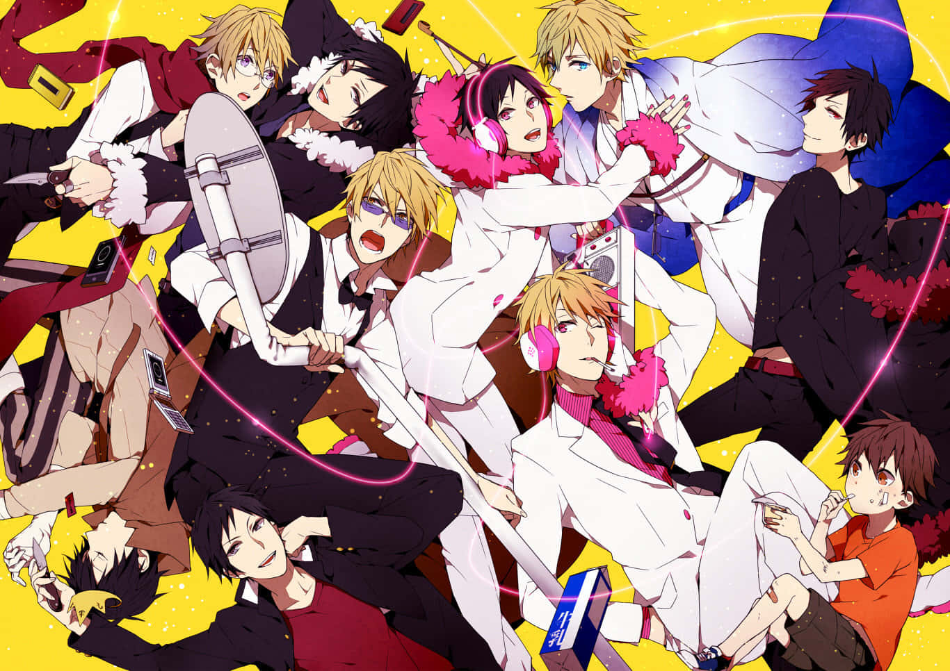 Durarara!! Main Characters In Vibrant City Scene Wallpaper