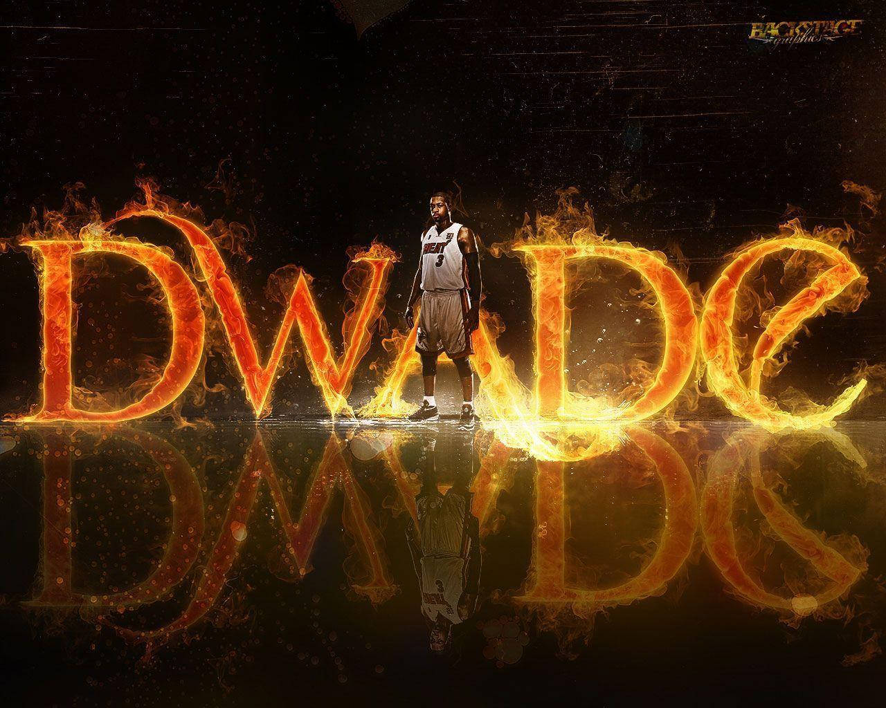 Dwyane Wade Fiery Digital Text Name Wallpaper