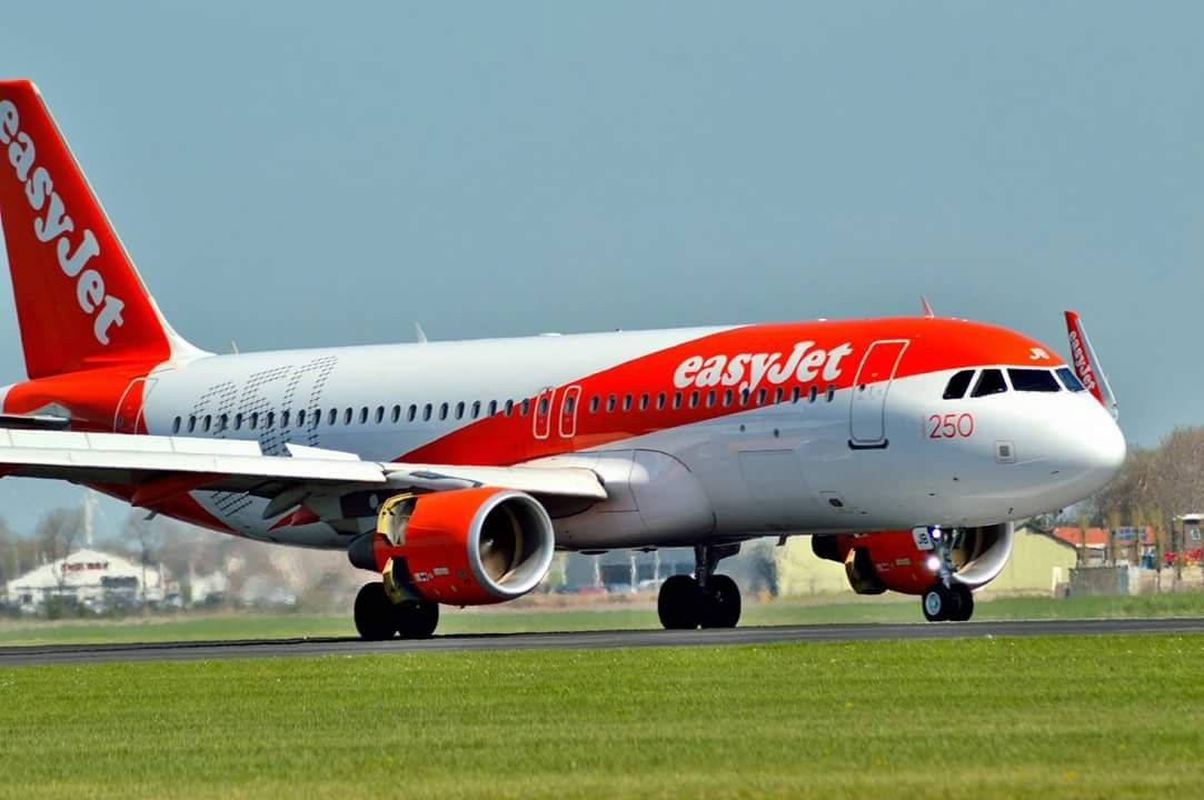 Easyjet Aircraft Mid-flight Under The Golden Sunset Wallpaper