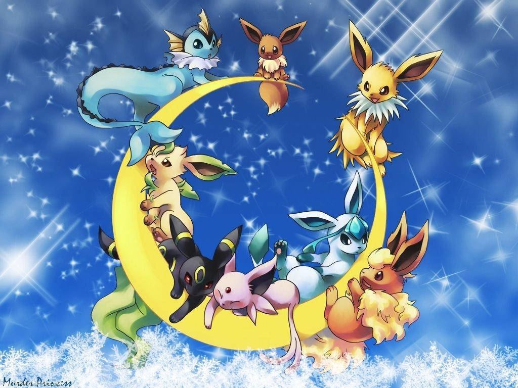 Eevee Evolutions On Crescent Moon Wallpaper