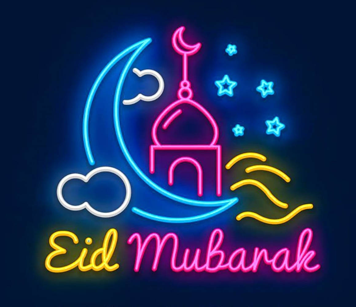 'eid Ul Adha Mubarak - Spectacular Neon Lights Art' Wallpaper