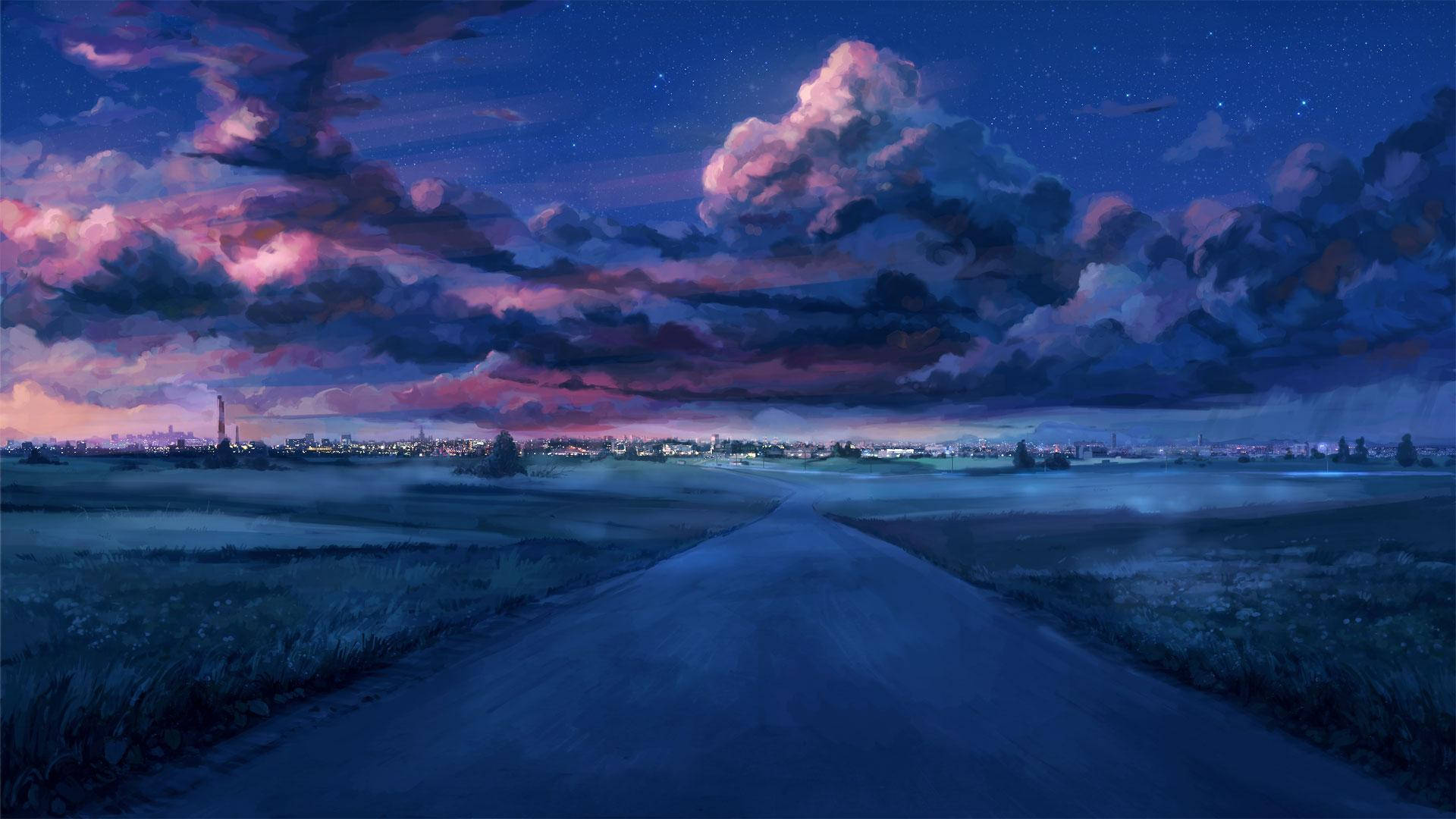 Empty Road Anime Night Sky Wallpaper