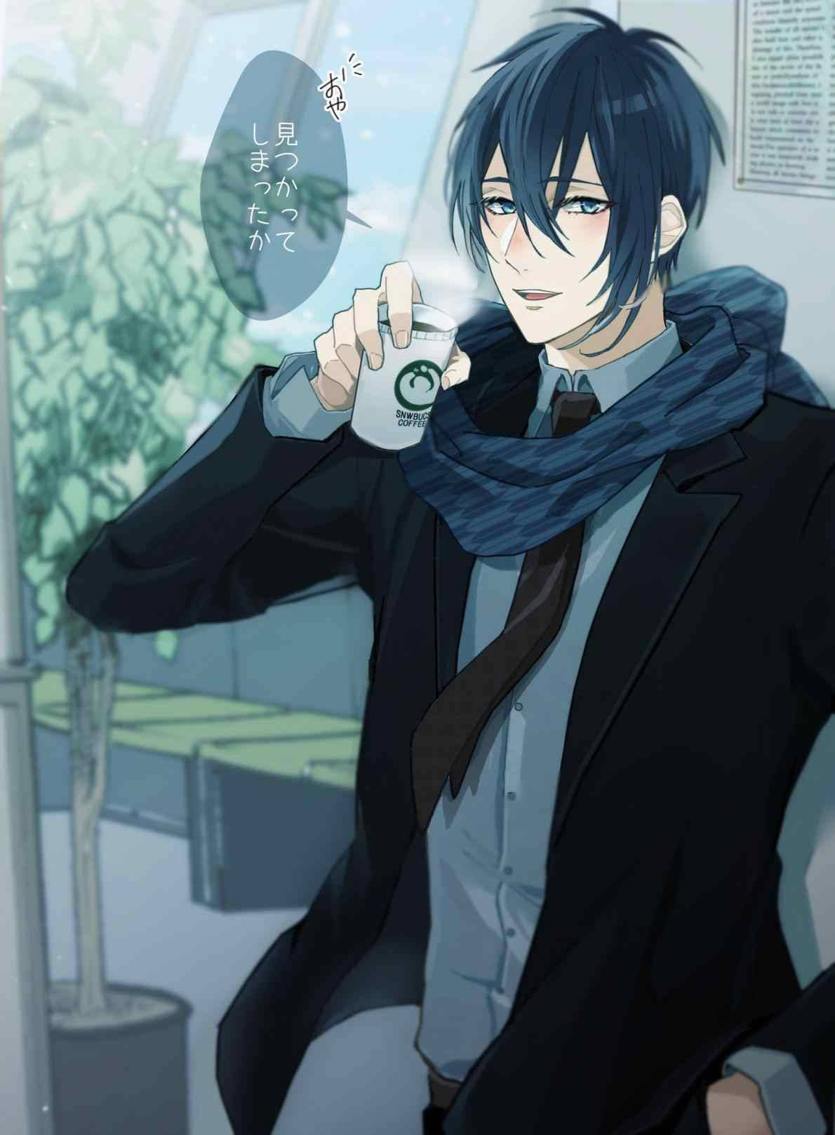 Enjoying A Cup Of Coffee, This Handsome Anime Boy Is Content. Wallpaper