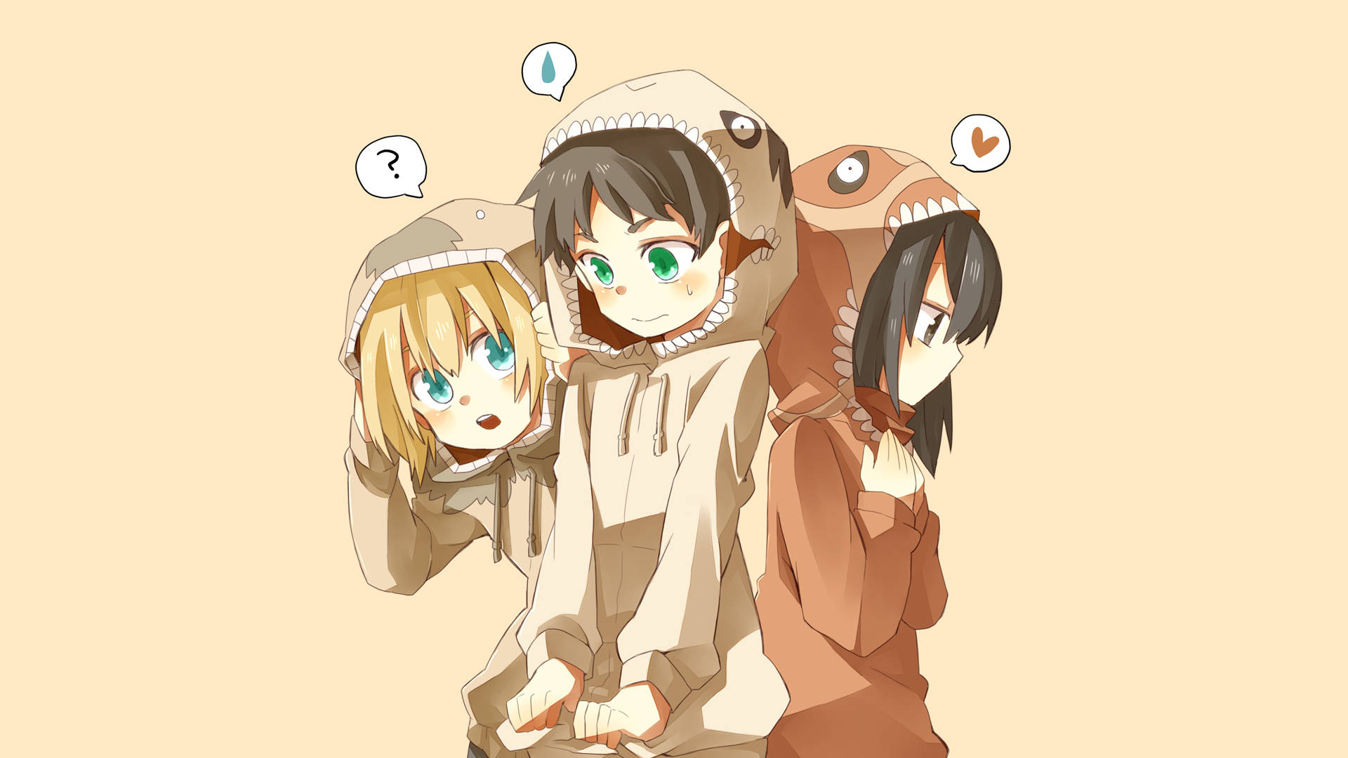 Eren Armin Mikasa Cute Hoodies Wallpaper