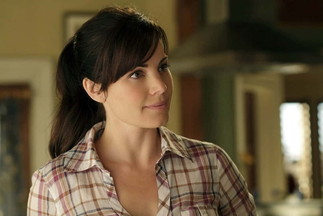 Erica Durance Smiling Plaid Shirt Wallpaper