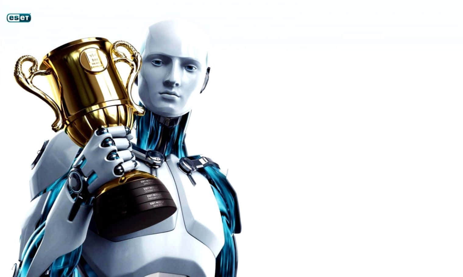 Eset Antivirus Robot Holding A Trophy Wallpaper