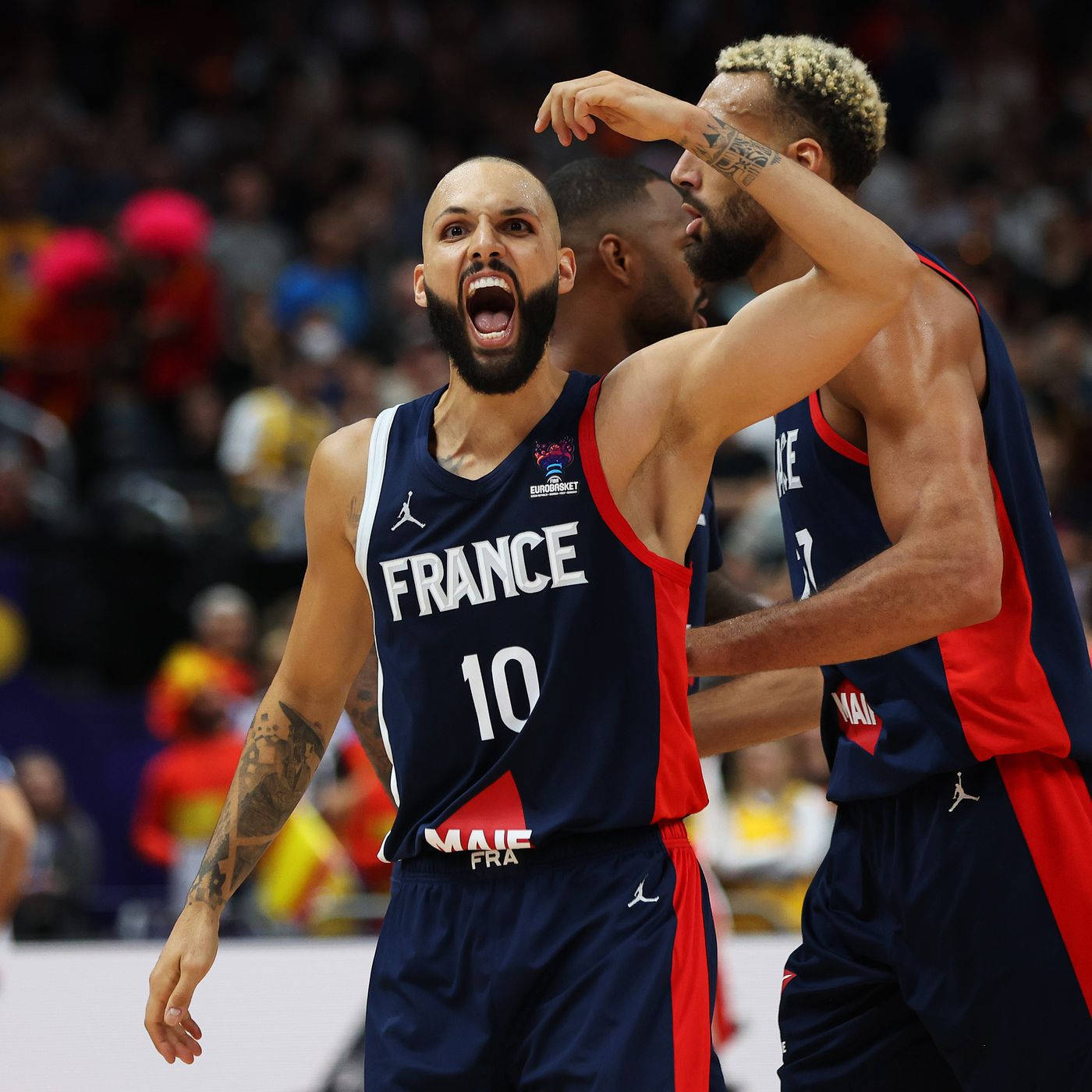 Evan Fournier Happy Scream France Vs. Spain Fiba 2022 Wallpaper