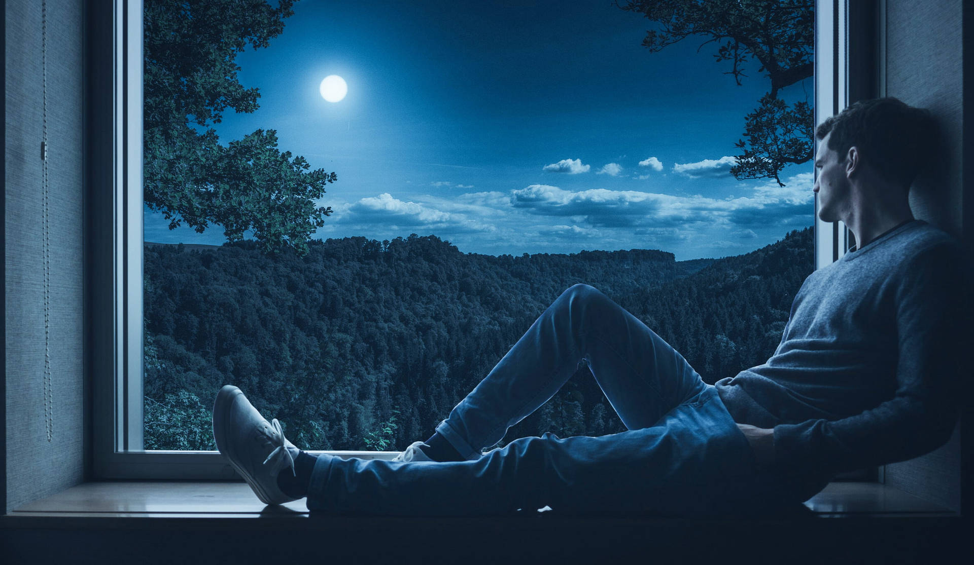 Feeling Alone By Window At Night Wallpaper