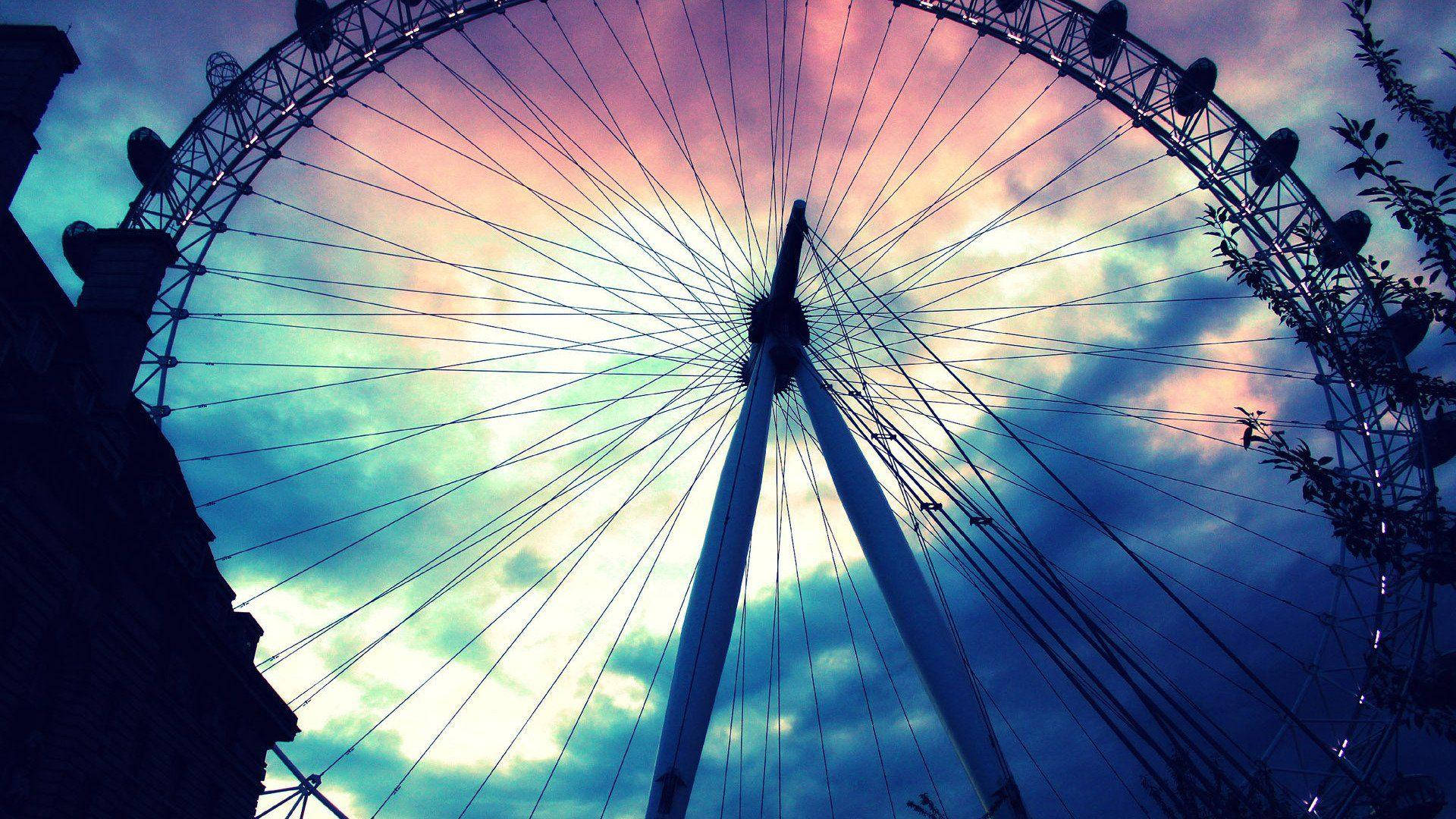 Ferris Wheel Under Colorful Sky Wallpaper