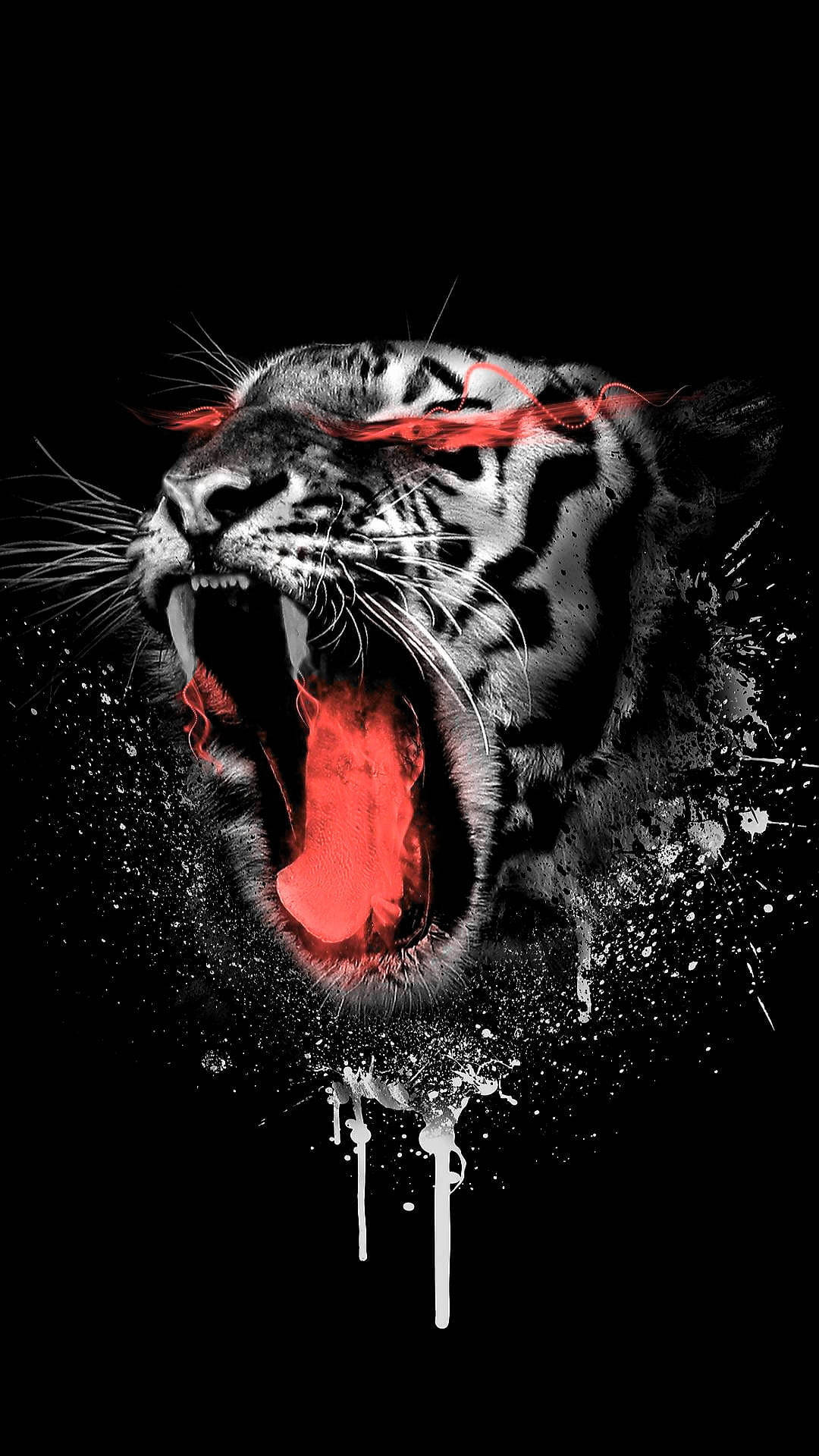 Fierce Glory - Neon Red Angry Tiger Wallpaper