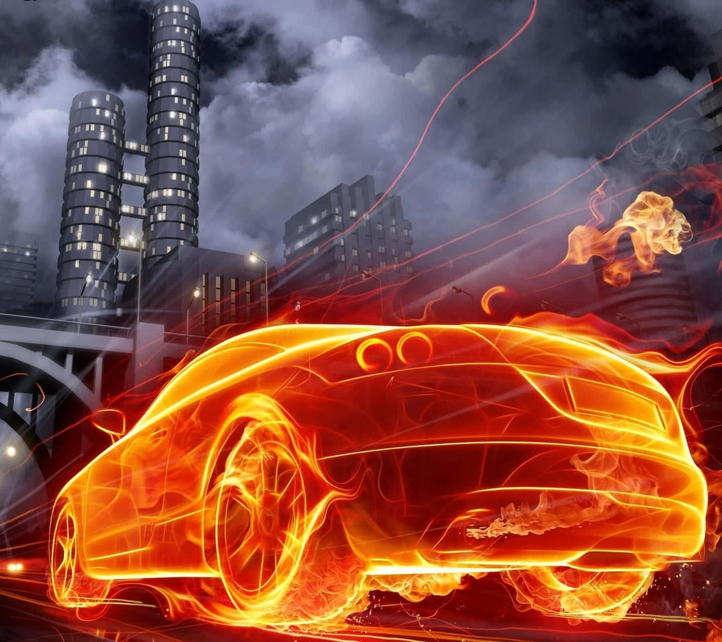 Fire Car Fantasy Art Wallpaper