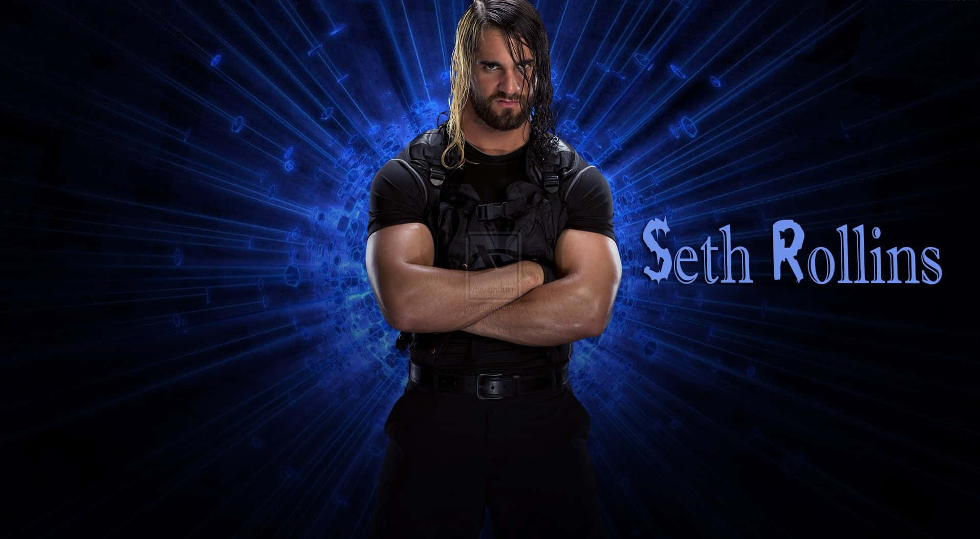 Flamboyant Wwe Wrestler Seth Rollins Crosses Arms Confidently Wallpaper