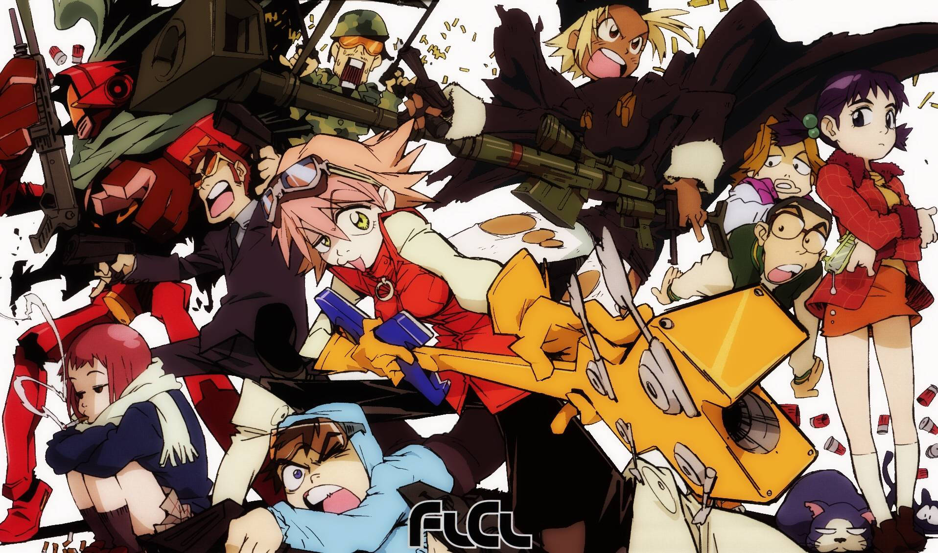 Flcl Heroes Ready To Battle Wallpaper