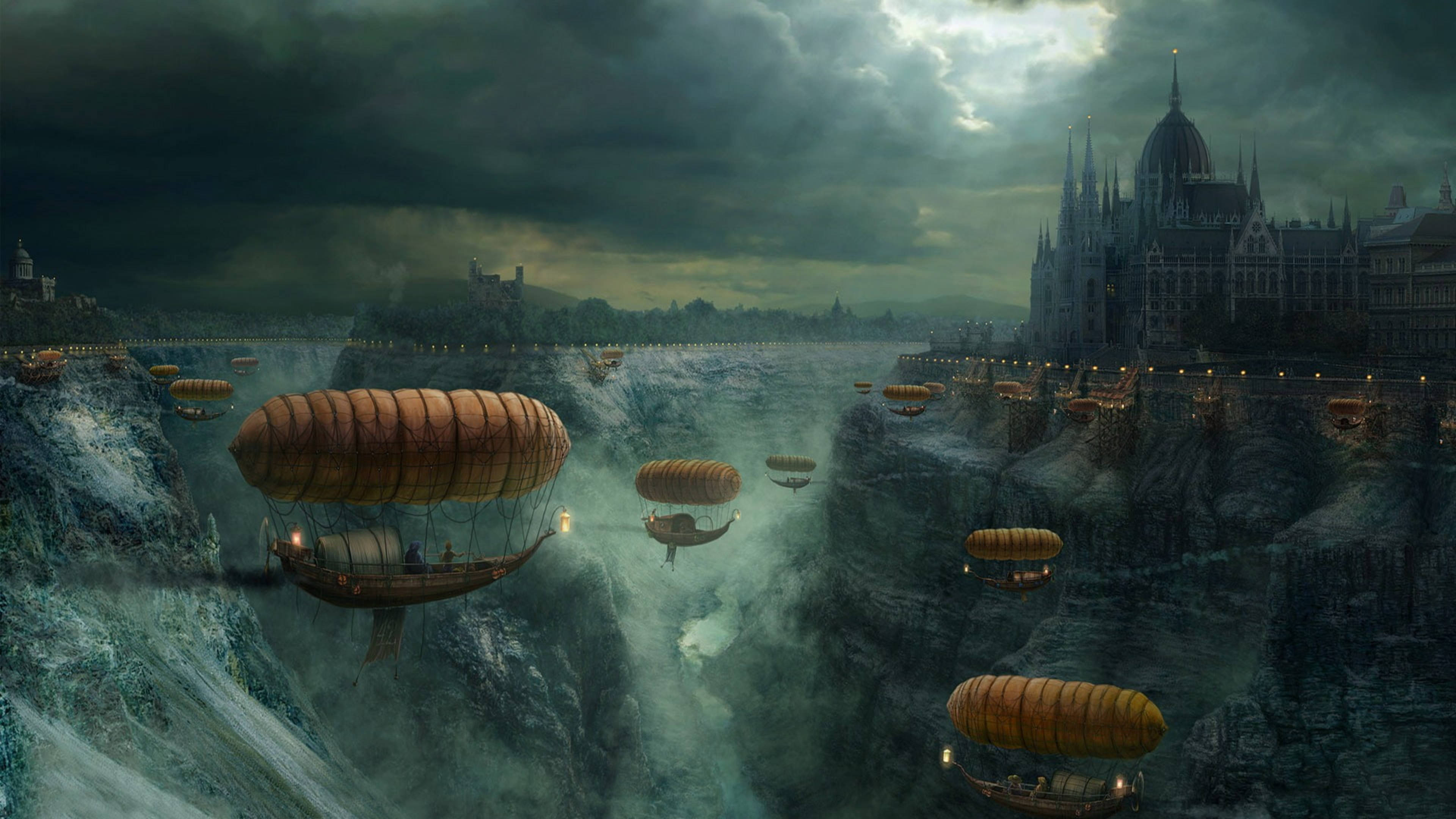 Full 4k Steampunk Hot Air Balloons Wallpaper