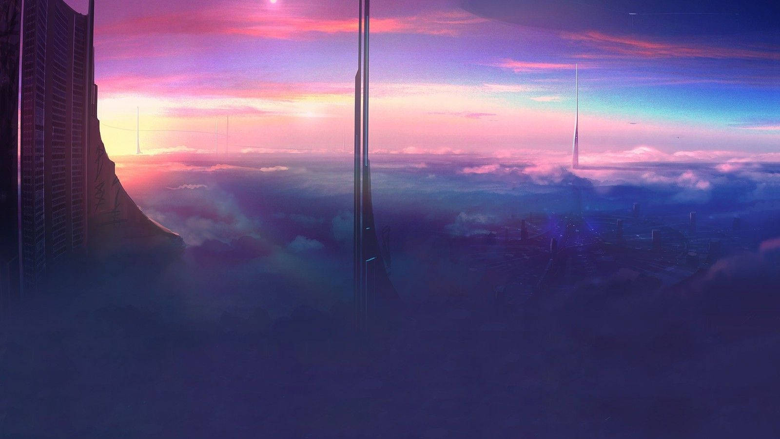 Futuristic Above The Clouds Skyscrapers Wallpaper