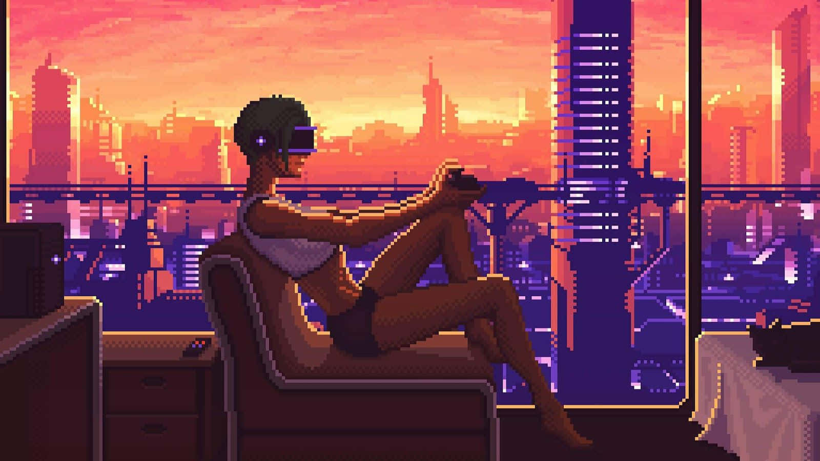 Futuristic Cyberpunk Pixel Art Wallpaper