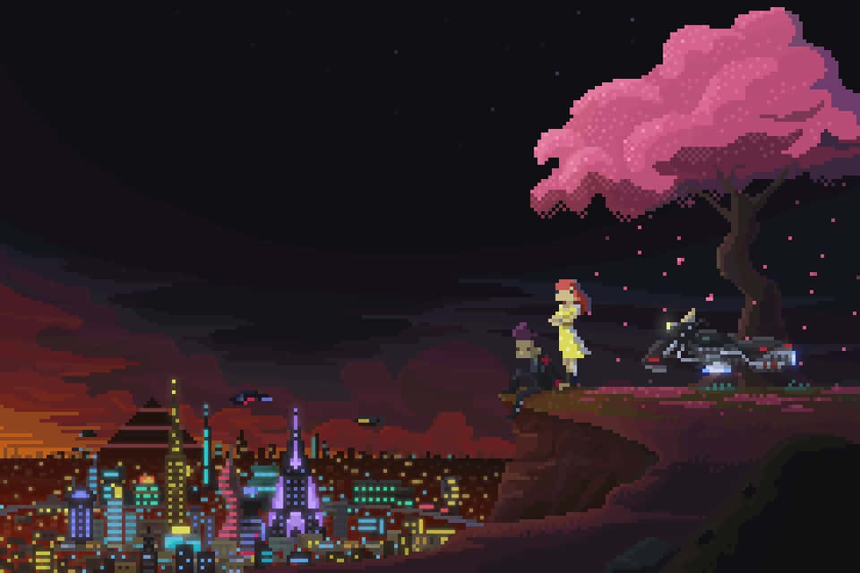 Futuristic Cyberpunk Pixel Art Wallpaper