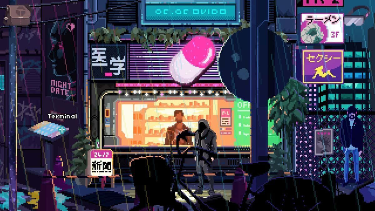 Futuristic Cyberpunk Pixel Art Wallpaper