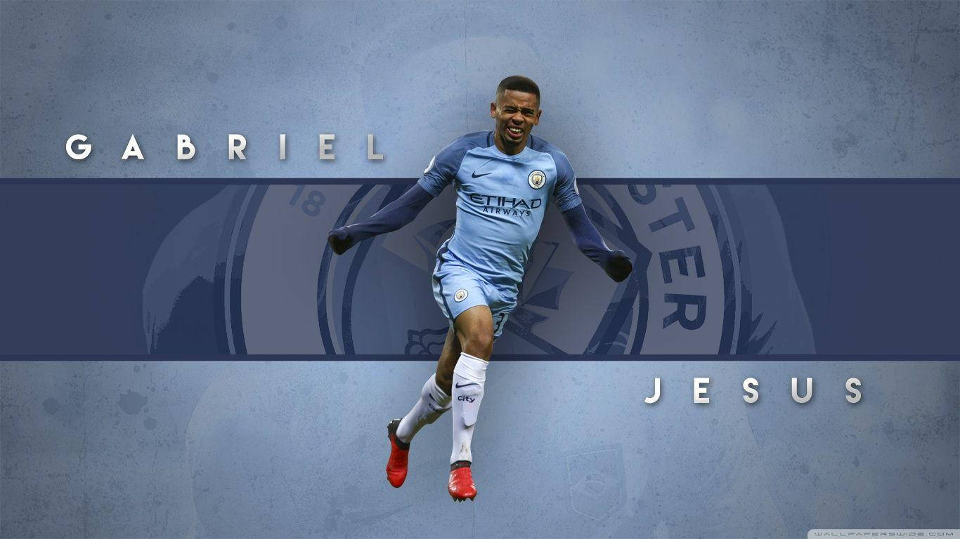 Gabriel Jesus With Striped Blue Backdrop Wallpaper